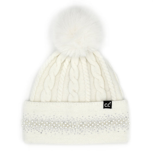 Beanies Pearl Pompoms Design