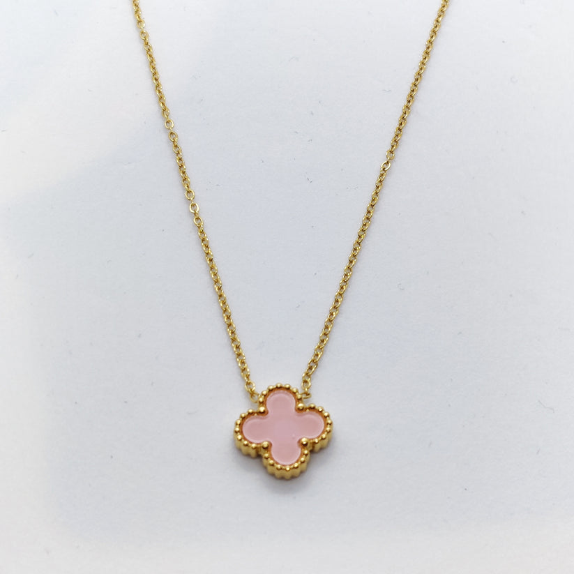 Gold Dipped Flower pendant Necklace (Pink)