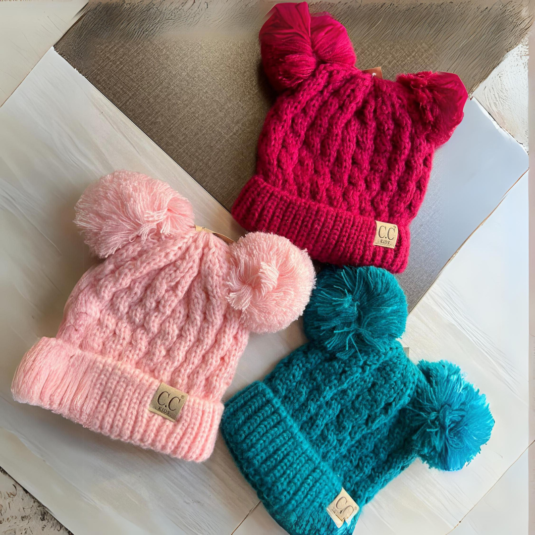CC SOLID COLOR DOUBLE POM BEANIE FOR KIDS