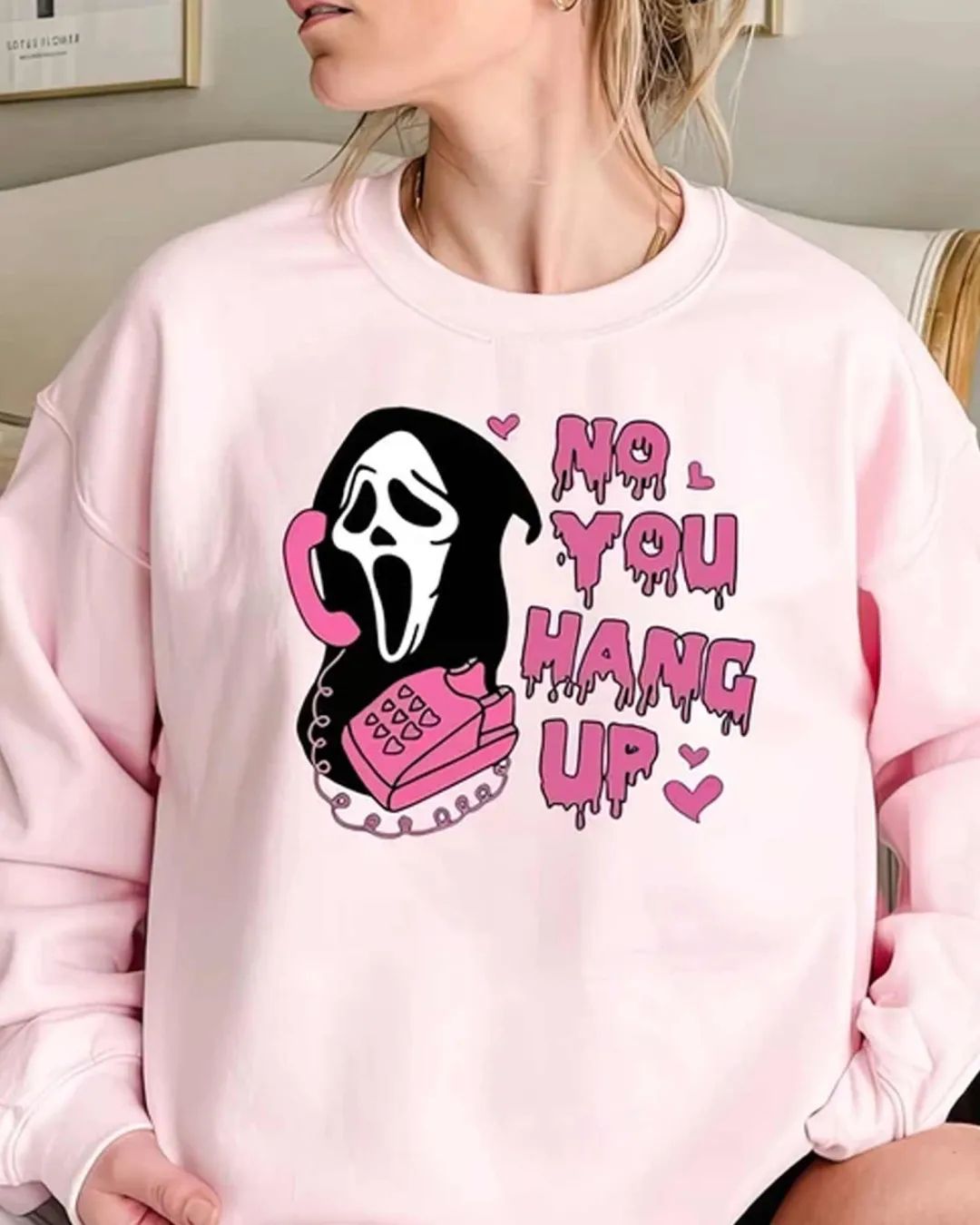 No You Hang Up Sweatshirt Ghostface Unisex (Light Pink)