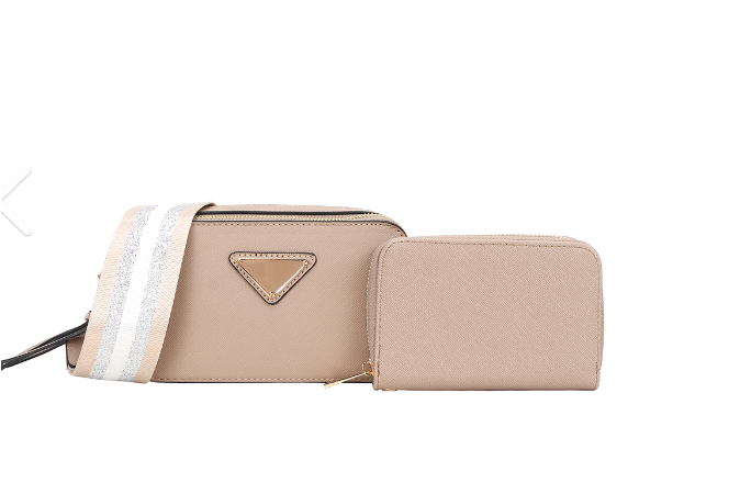 2IN1 CHIC SMOOTH ZIPPER CROSSBODY BAG WITH WALLET SET (Khaki)