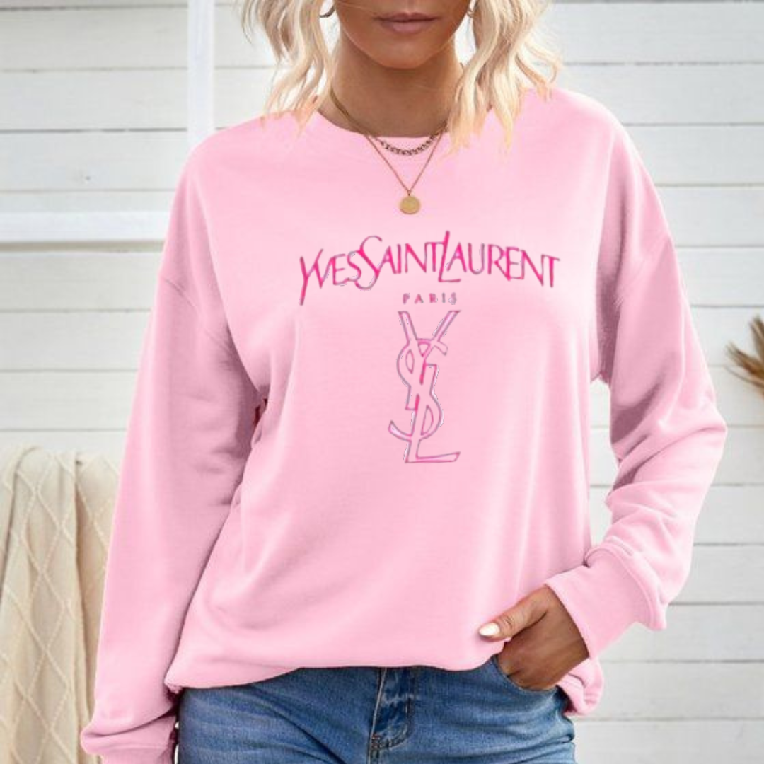 YSL Printed Crewneck Sweatshirt Light Pink