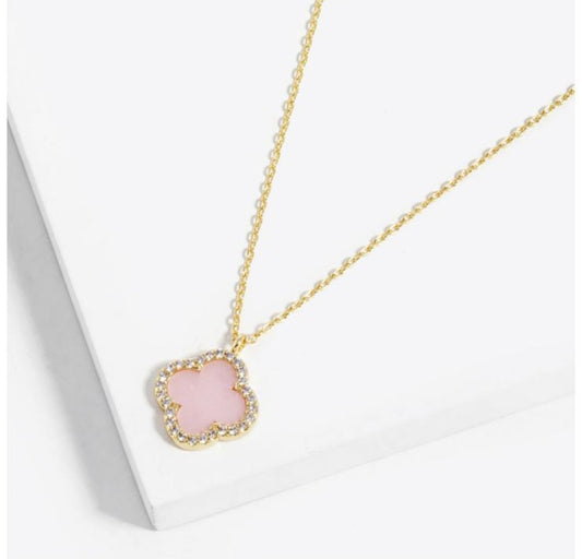 Gold Dipped Flower pendant Necklace (Pink)
