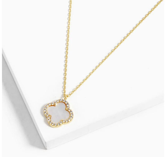Gold Dipped Flower Pendant Necklace (White)