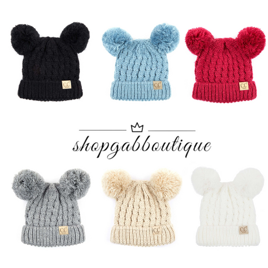 CC SOLID COLOR DOUBLE POM BEANIE FOR KIDS