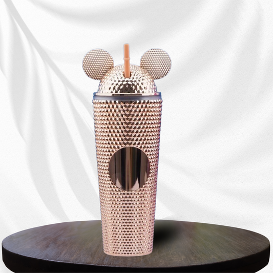 24oz Double Wall Kids Acrylic Mickey Tumbler with Ears Lid Straw (Rose Gold)