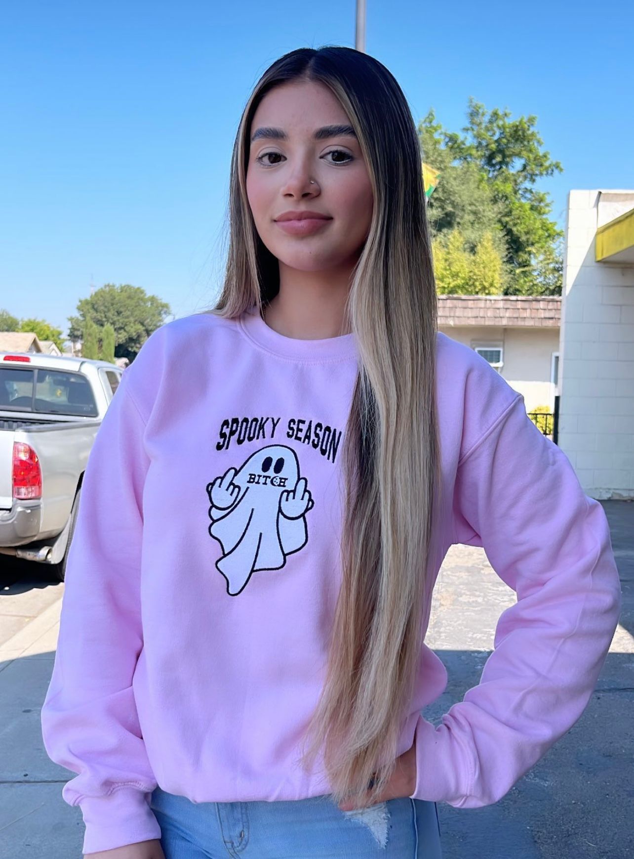 Unisex Spooky Season Ghost face  Sweatshirt  (pink)