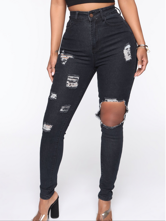 Distressed Skinny Jeans - Black