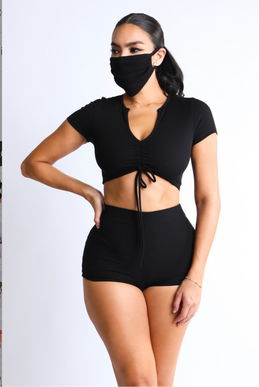 top and short set with mask